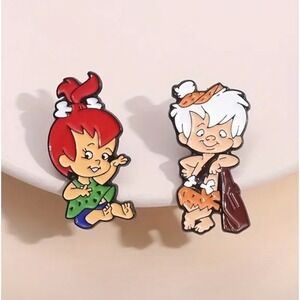 Flintstones Pebbles and Bamm Bamm Enamel Pin Set Cartoon‎ Retro Vintage Style